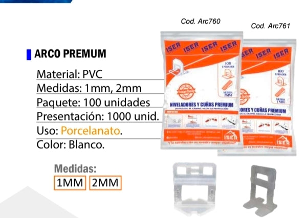 Arco nivelador Premium ISER para porcelanato | Bolsa de 100 unidades