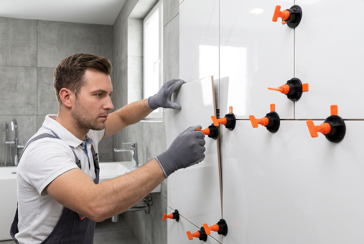 Niveladores en pared de baño