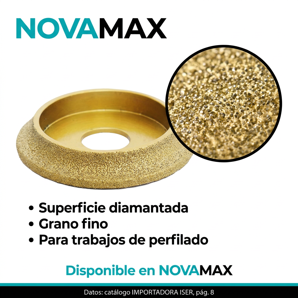 Detalle ilustrado de superficie diamantada y datos de referencia del catálogo