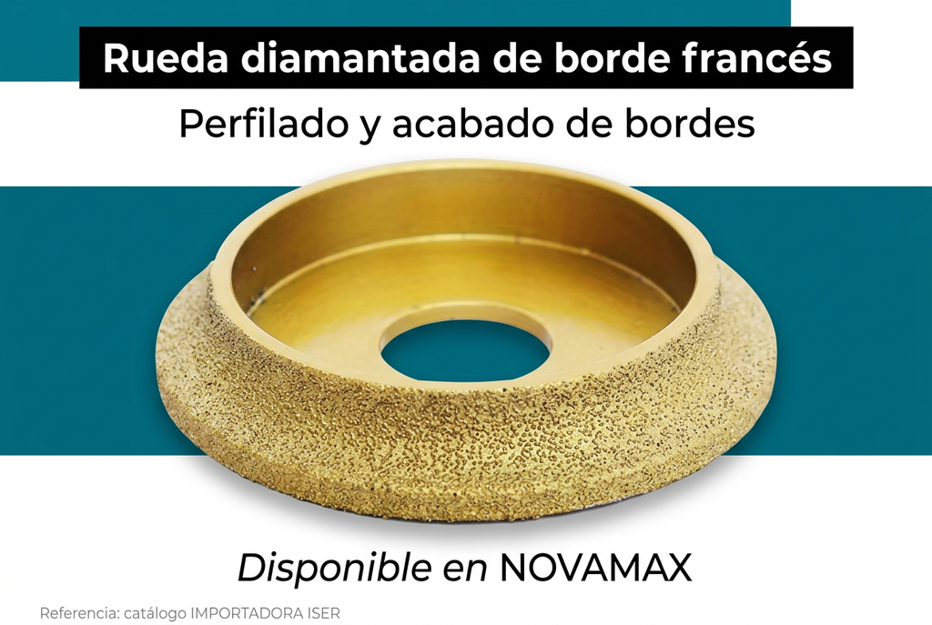 Ilustración de portada de rueda diamantada de borde francés, disponible en NOVAMAX