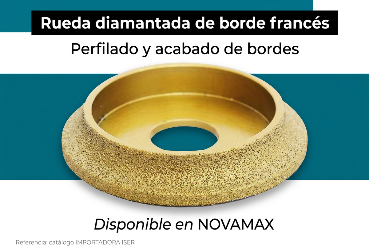 Ilustración de portada de rueda diamantada de borde francés, disponible en NOVAMAX