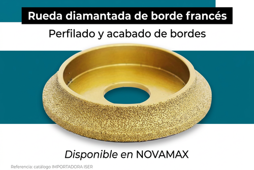 Ilustración de portada de rueda diamantada de borde francés, disponible en NOVAMAX