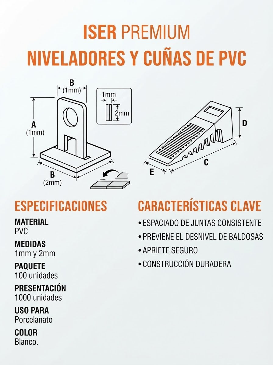 Arco nivelador Premium ISER para porcelanato | Bolsa de 100 unidades